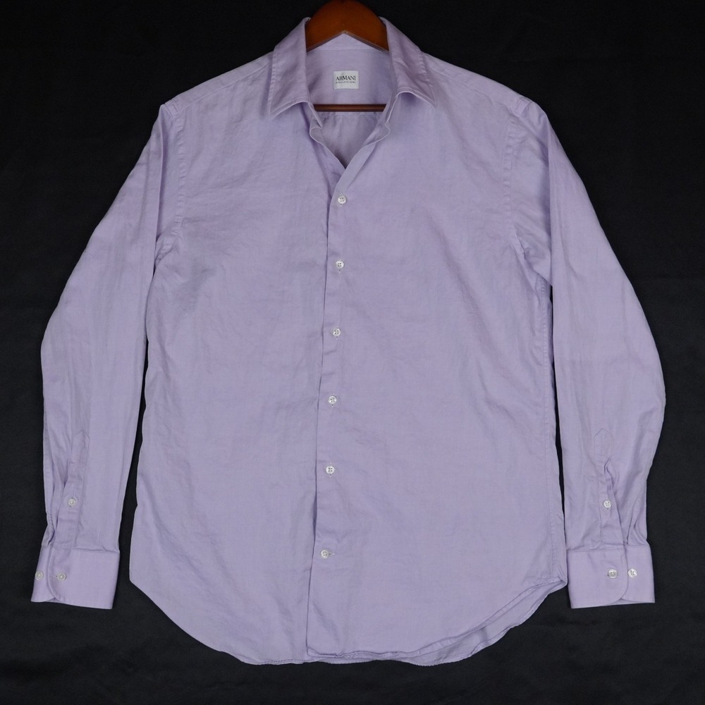Armani Collezioni Shirt Mens 16 41 Purple Solid Long Sleeve Button Down Cotton